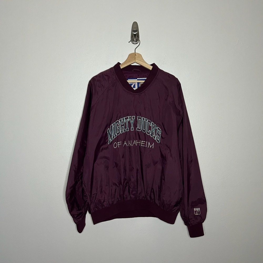 Vintage Logo 7 Mighty Ducks of Anaheim NHL Windbreaker Pullover Purple Large